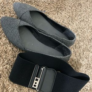 Gray flats and waist belt